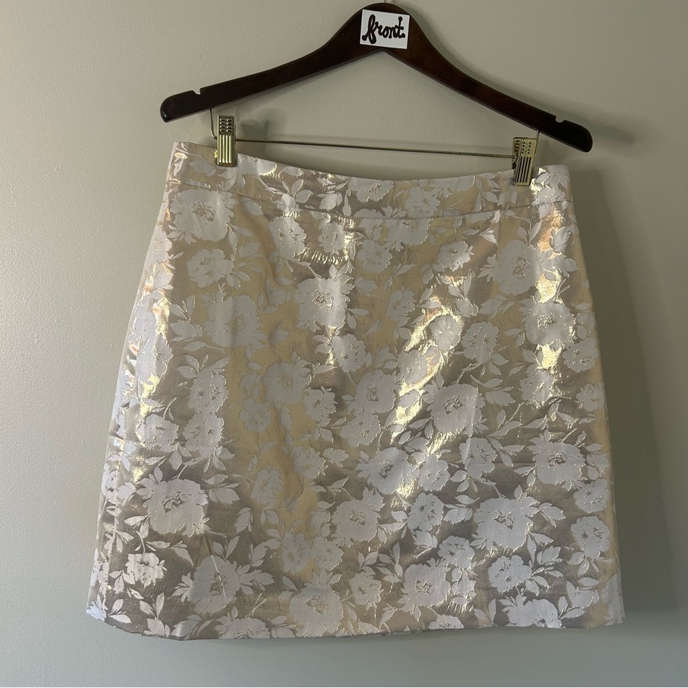 J. Crew beautiful floral metallic gold & cream skirt, women’s sz 12, GUC - Picture 1 of 11